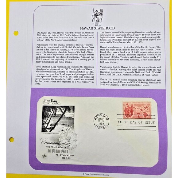 Hawaii Statehood Commemorating The Admission Of Hawaii 1959 FDC - Picture 1 of 3